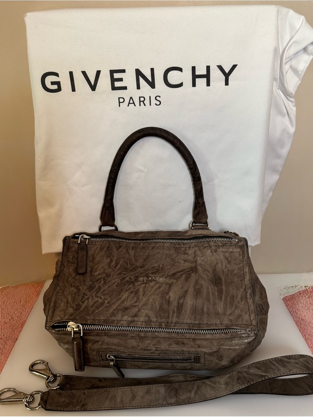Givenchy Pandora Bag in Brown Distressed Pepe Leather Convertible Medium Bag
